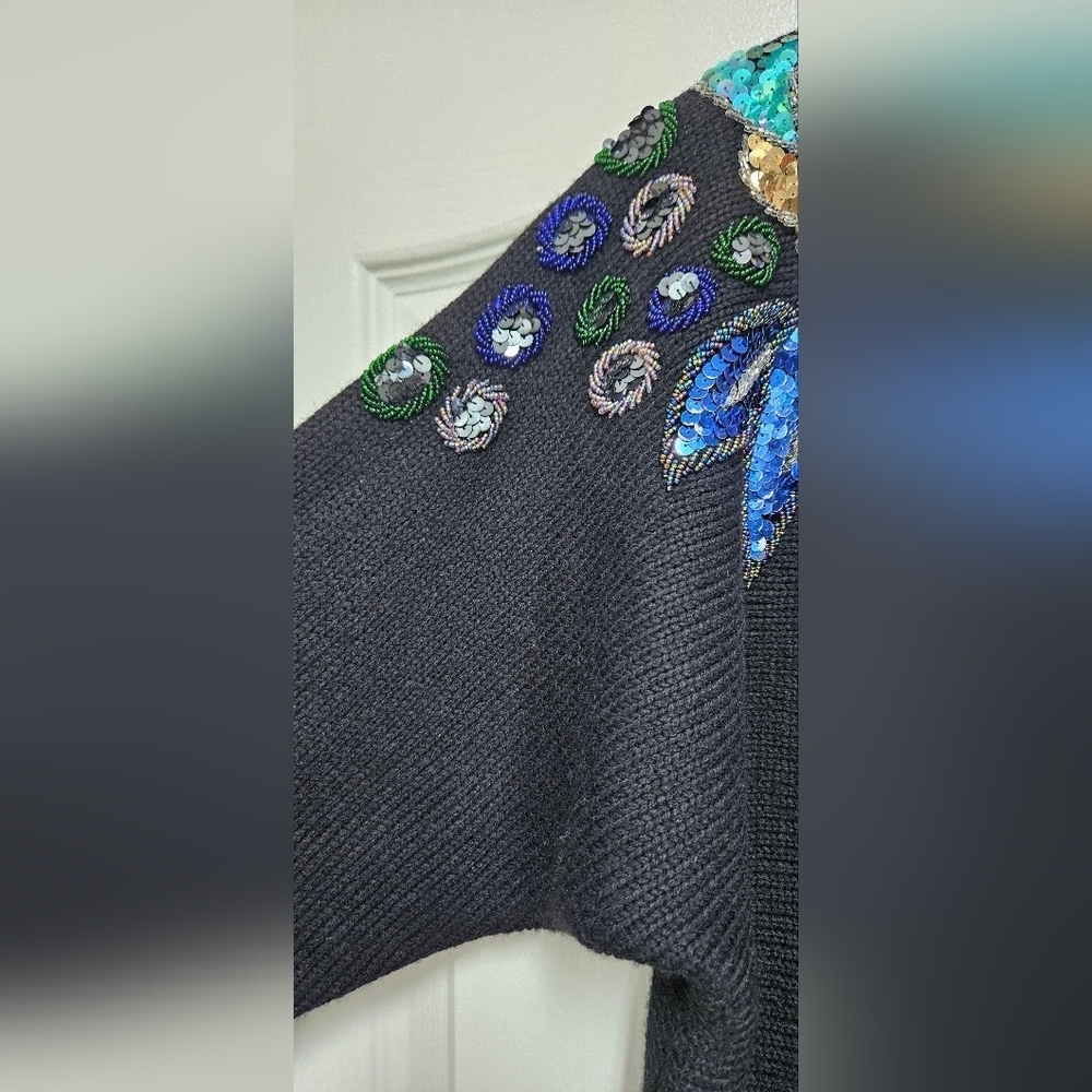 Alfred Dunner Vintage Black Sweater with Colorful Sequin Design. - Picture 5 of 7